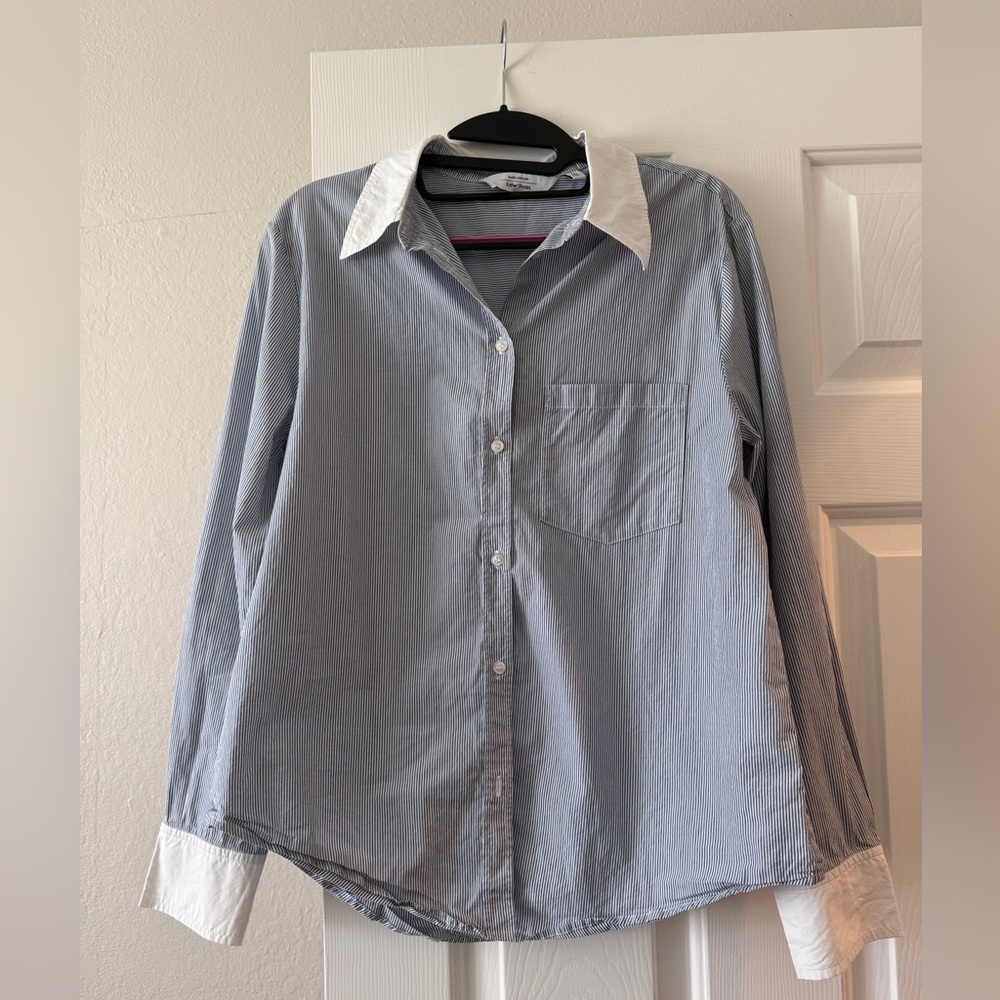 & Other Stories Blue Pinstripe Button-Down Shirt with White Collar & Cuffs
